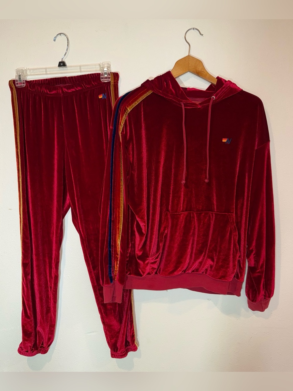 AVIATOR NATION Classic Velvet Sweatsuit Matching Set in Red Size Medium